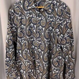Tasso Elba Paisley Button-Down Shirt - Navy, Gold & White